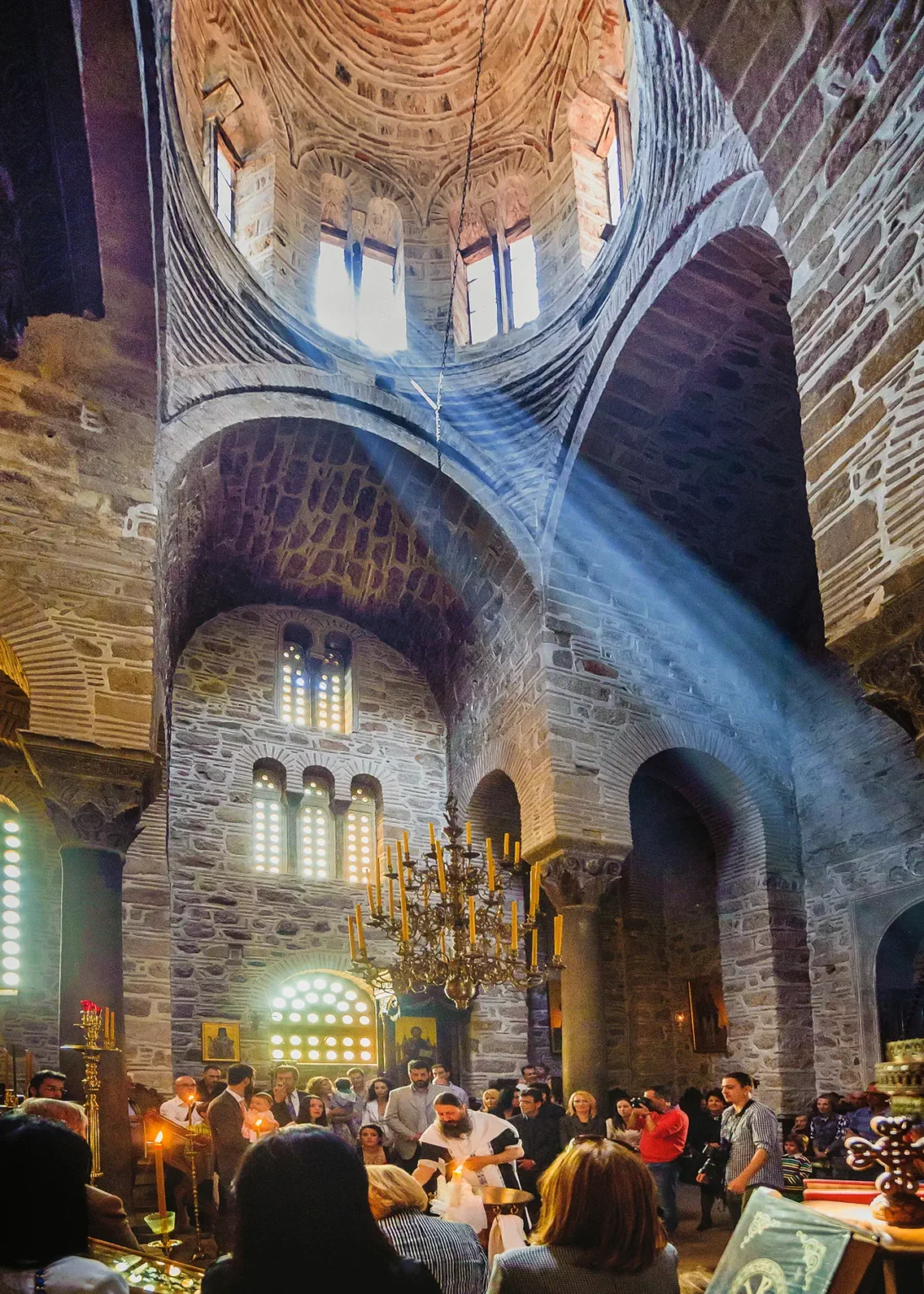 a group of people in a church